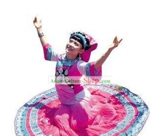Chinese Traditional Yi Minority Dress and Skirt Complete Set