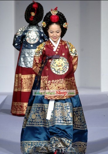 Ancient Korean Palace Empress Costumes and Wig Set