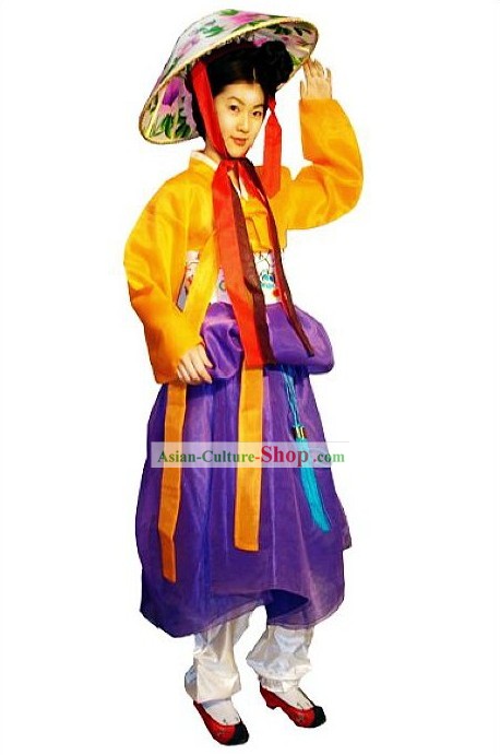 Ancient Korean Palace Costume and Hat for Women