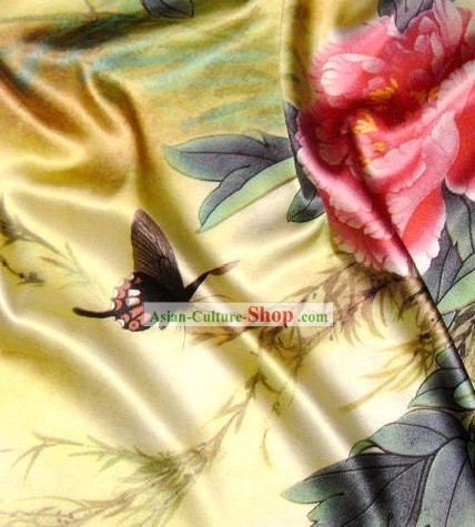 Chinese Pure Silk Bird Flower Butterfly Fabric