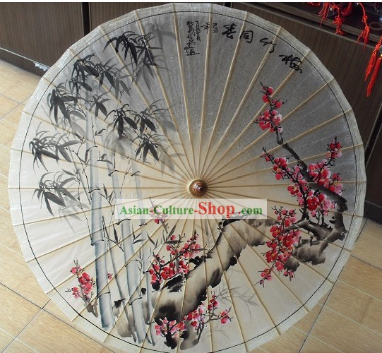 Chinese Classical Bamboo and Plum Blossom Painting Umbrella