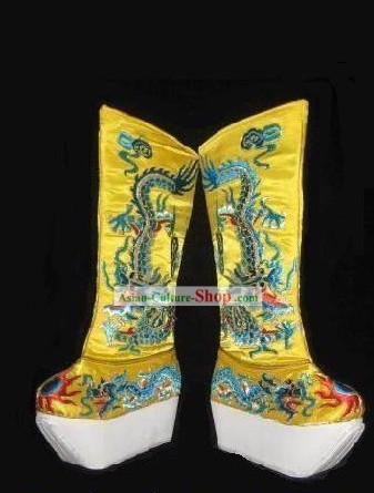 Chinese Opera Emperor Embroidered Dragon Boots