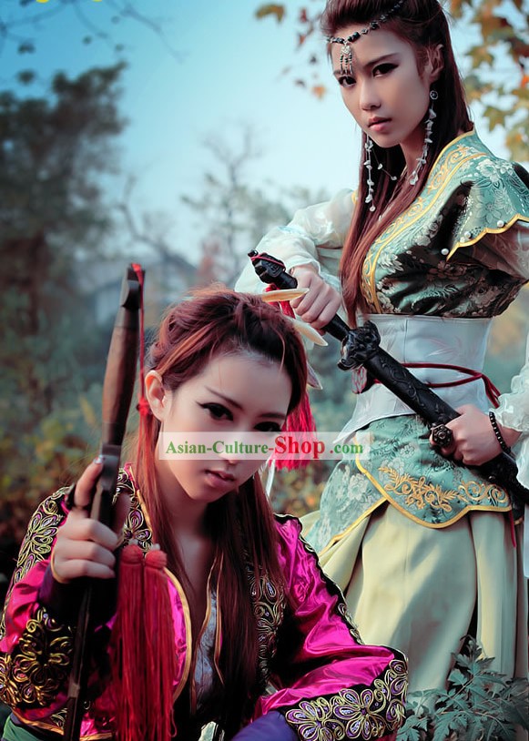 Ancient Chinese Swordswoman Sisters Costumes 2 Sets