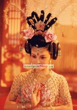 Ancient Style Tang Dynasty Yang Yuhuan Beauty Wig and Headgear
