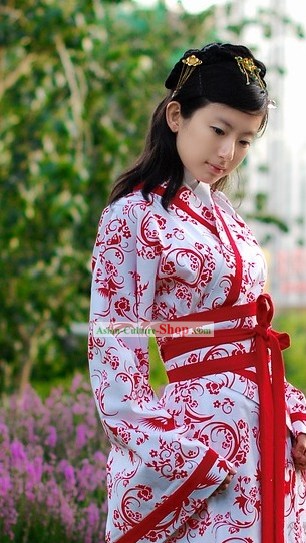 Chinese Classical White and Red Wedding Dress for Girls