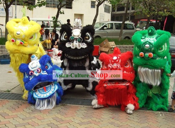 Lucky Opening Ceremony Five Colors of Lion Dance Costumes Complete Sets