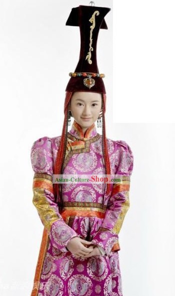 Qing Dynasty Mongolian Princess Robe and Hat for Women