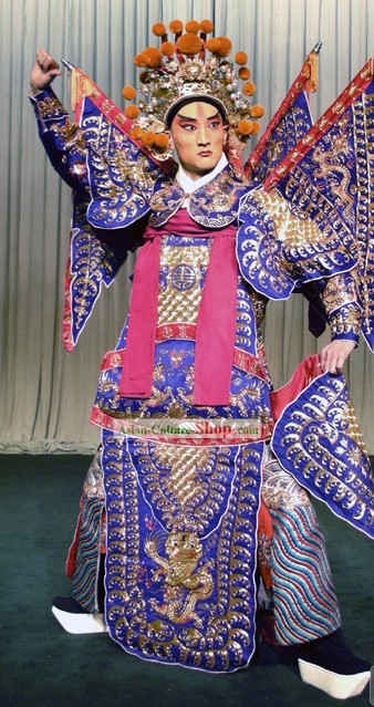 Chinese Opera Wusheng Fighting General Armor Costume and Helmet Complete Set