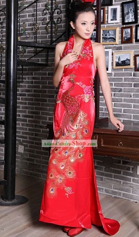 Lucky Red Chinese Wedding Phoenix Evening Dress