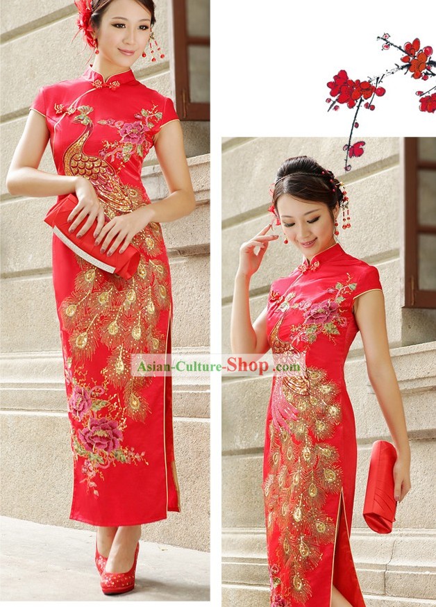 Chinese Classical Red Wedding Phoenix Qipao