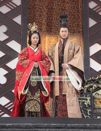 Traditional Chinese Han Emperor and Empress Wedding Dress and Headpieces