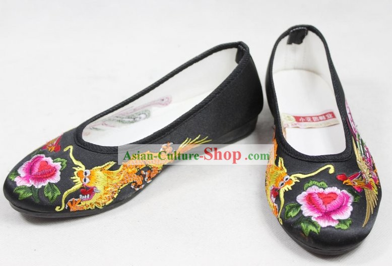 Chinese Classic Hanfu Dragon Phoenix Embroidery Shoes