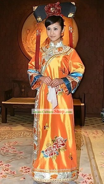 Traditional Chinese Qing Princess Costume and Hat