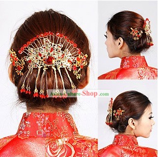 Traditional Chinese Red Wedding Hair Decoration for Bride