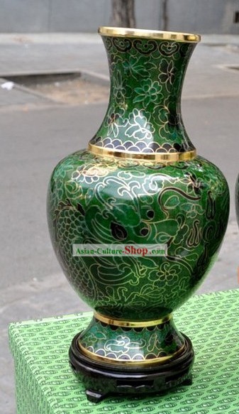 Chinese Classic Green Cloisonne Vase