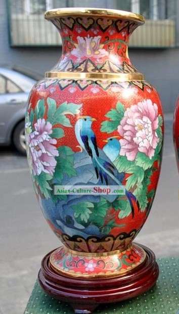 Chinese Classic Cloisonne Bird and Flower Vase