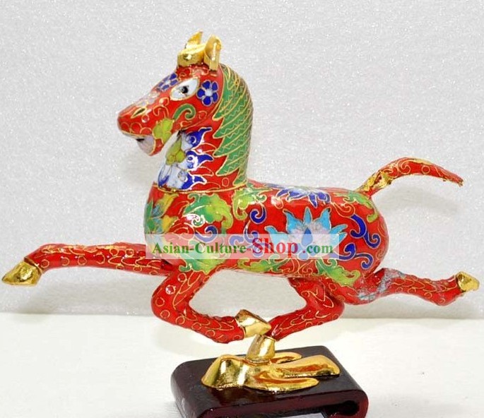 Chinese Classic Cloisonne Red Running Horse