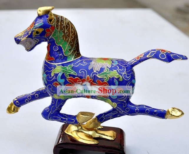 Chinese Classic Cloisonne Blue Running Horse