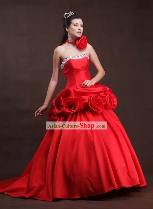 Handmade Chinese Red Wedding Wear and Bride Veil for Brides
