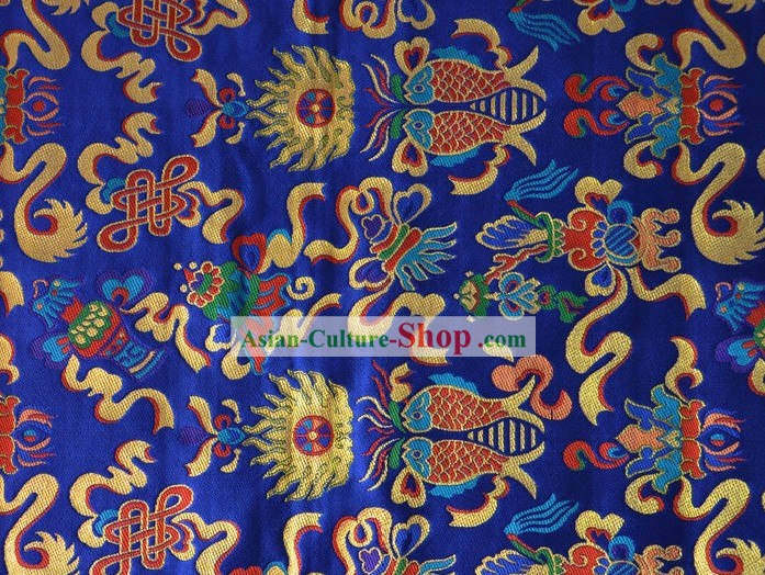 Traditional Chinese Blue Brocade Fabric