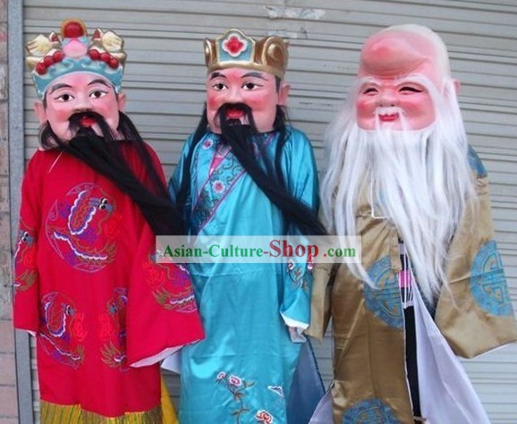 Fu Lu Shou Ancient Style Chinese Laughing Masks Costumes Three Complete Set