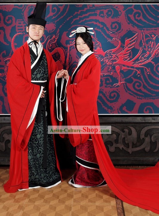 Traditional Chinese Wedding Hanfu Wear 2 Sets for Brides and Bridegrooms