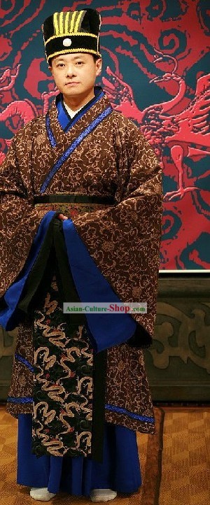 Ancient Chinese Prime Minister Costume and Hat Complete Set