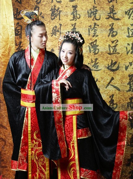Ancient Chinese Royal Wedding Dress Complete 2 Sets for Men and Women