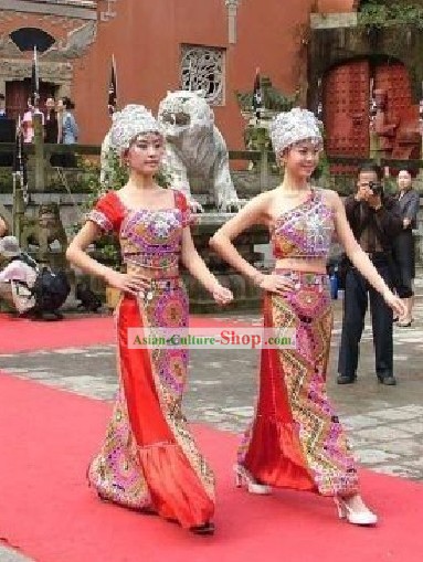 Chinese Tujia Minority Dress and Hat Set