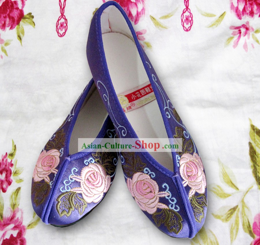 Chinese Purple Flower Embroidery Shoes