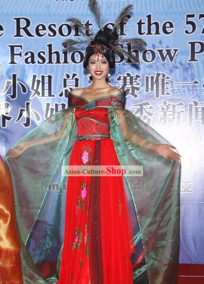 Chinese Beauty Pageant Competition Costumes and Hair Decoration Complete Set