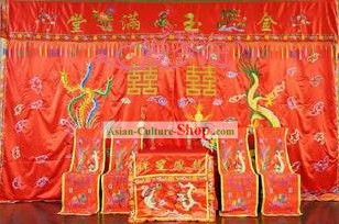 Dragon Phoenix Chair and Desk Covers Wedding Decoration Complete Set