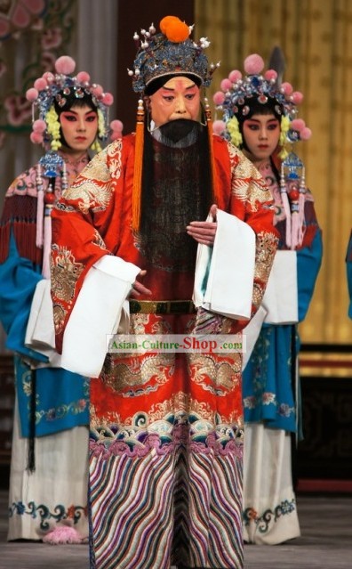 Peking Opera Liu Bei Costumes and Hat for Men