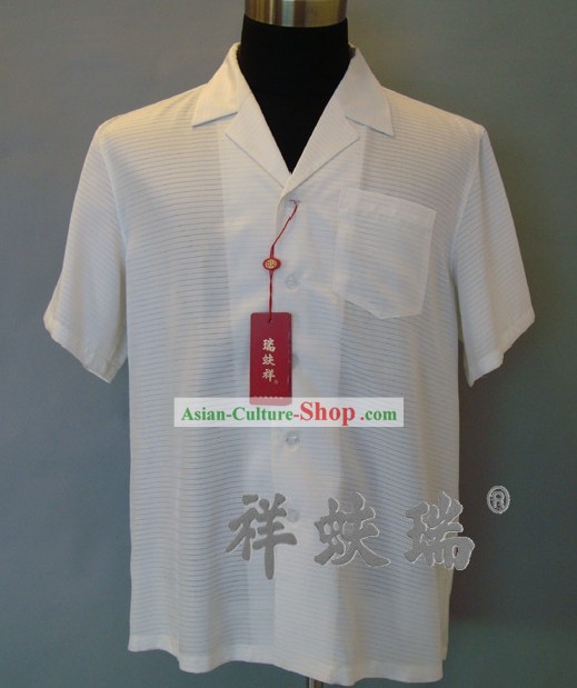 Chinese Peking Rui Fu Xiang White Silk Blouse for Men