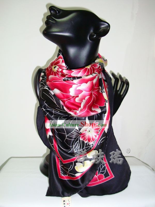 Chinese Rui Fu Xiang Silk Flower Scarf for Women