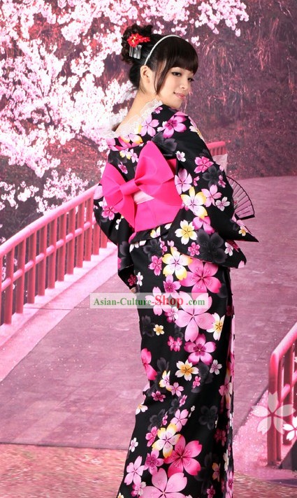 Haut kimono japonais Yukata Obi Ceinture Geta Sandal Set complet pour les femmes