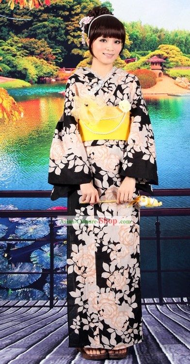 Kimono japonés Yutaka Obi Cinturón Geta Sandal juego completo para la Mujer