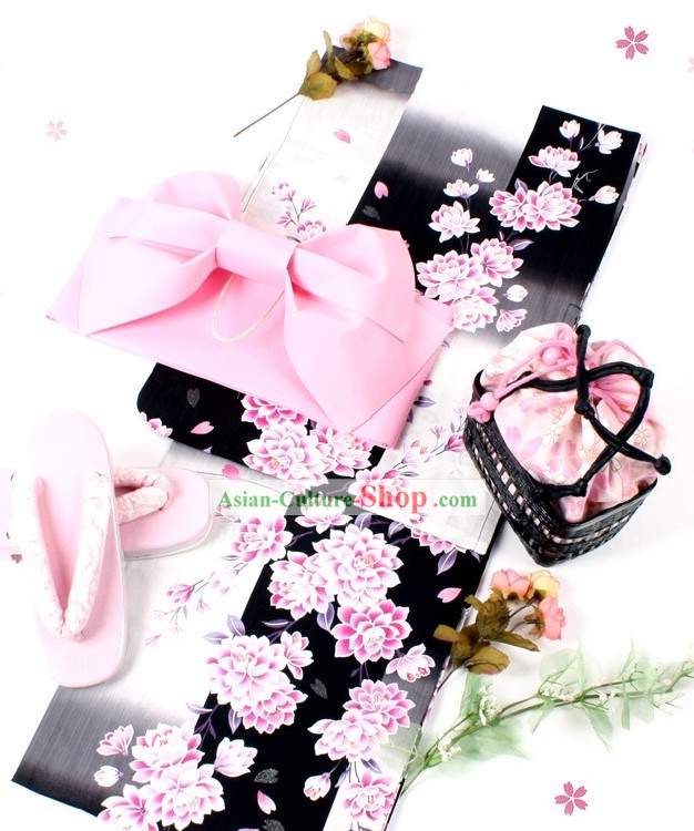 Tradicional japonés Yutaka Kimono y Obi Geta Set Sandal completa para la Mujer