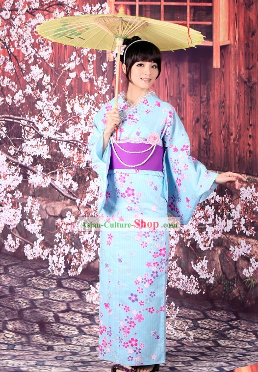 Tradicional japonés Yutaka ropa Kimono y Obi Geta Set Sandal completa para la Mujer