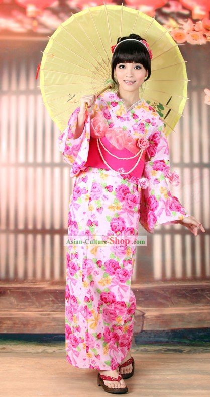 Kimono japonais Yutaka Obi Ceinture Geta Sandal Set complet pour les femmes