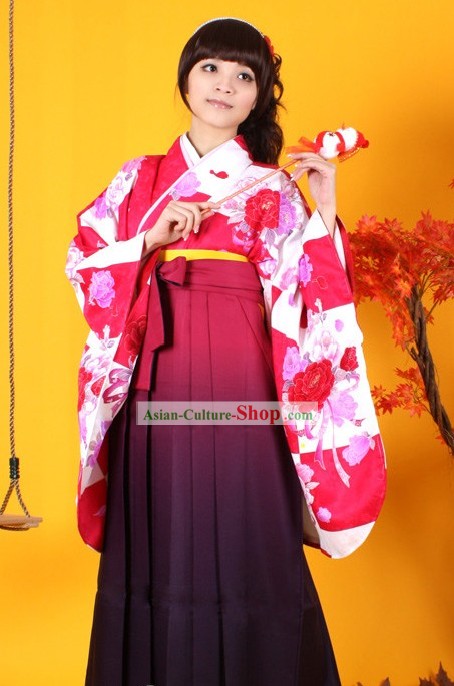 Kimono japonés Furisode Obi y el Geta Set Sandal completa para la Mujer