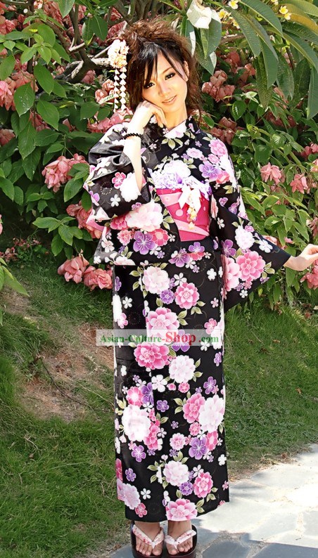 Kimono japonés Yukata Vestido juego completo para la Mujer