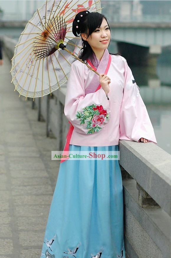 Chinese Ming Dynasty Hanfu Crane and Peony Clothing Complete Set