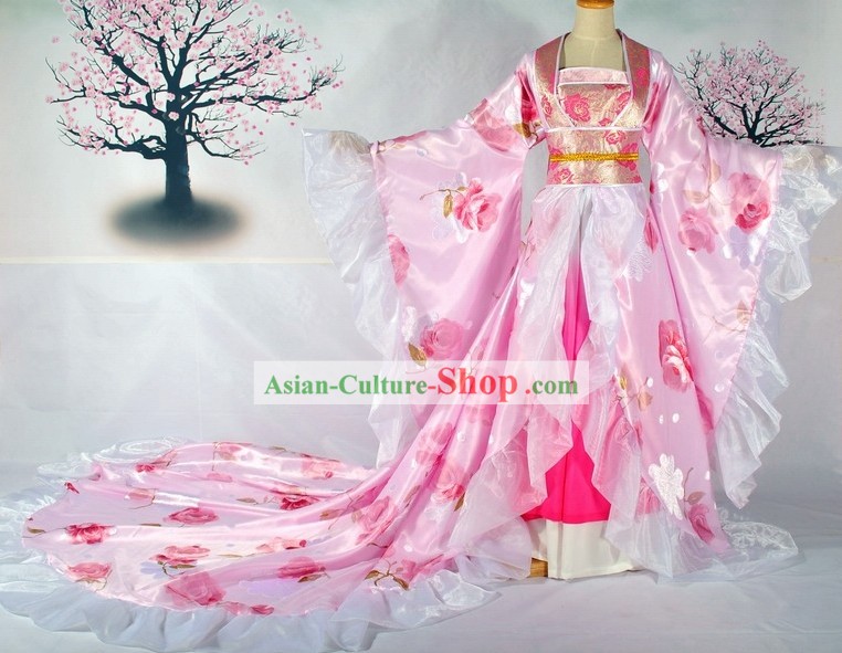Long Tail Traditional Chinese Bride Wedding Dress Complete Set