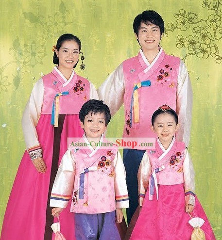 Traditional Korean Family Mother Father Son Daughter Wedding Hanbok 4 Sets