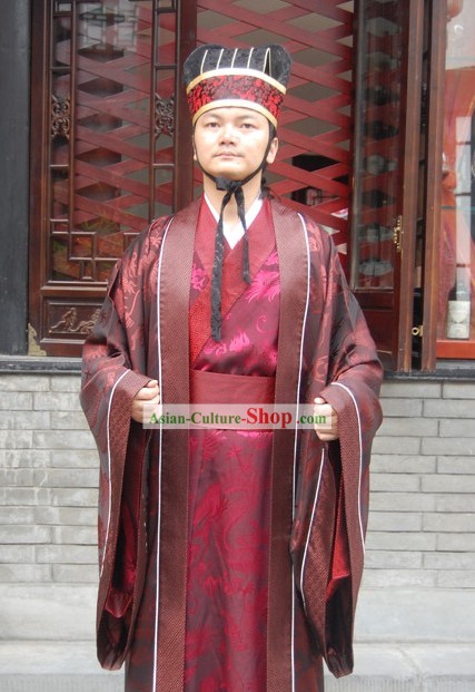 Ancient Chinese Prime Minister Clothing and Hat Set
