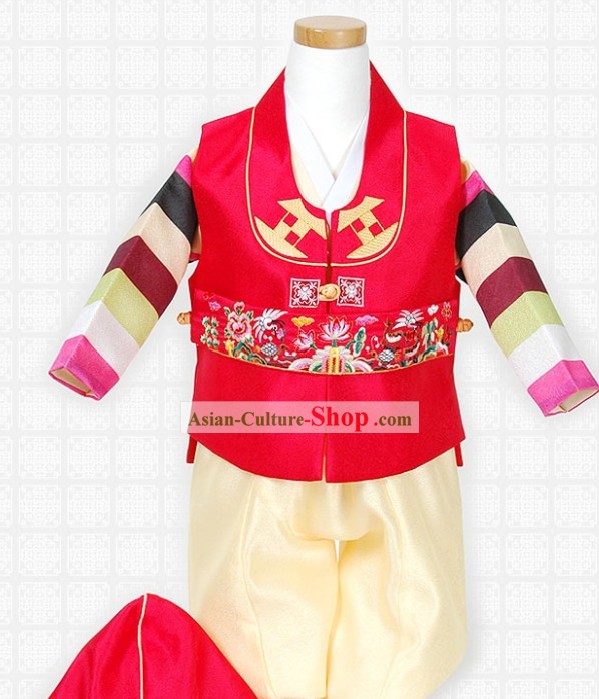 Traditional Korean Children Clothing and Hat Complete Set