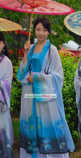 Ancient Chinese Beauty Blue Han Fu Clothing