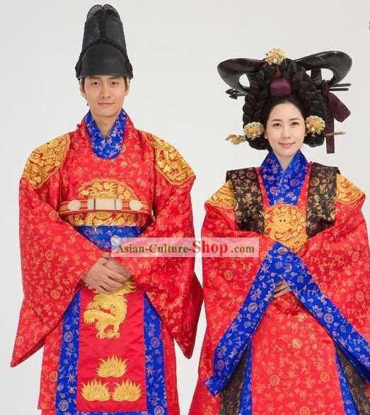 Ancient Korean Emperor and Empress Wedding Dress 2 Sets