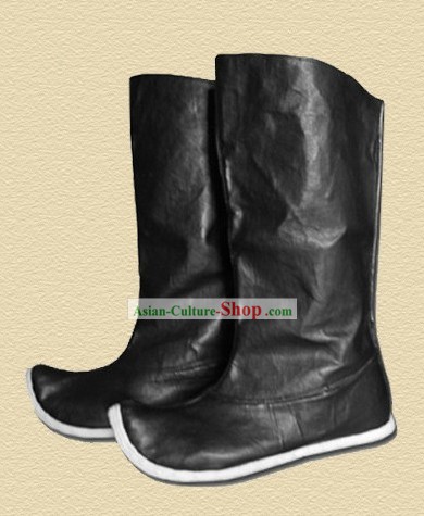 Ancient Chinese Handmade Hanfu Black Leather Boots for Men
